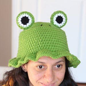 Cute Crochet Frog Bucket Hat - Handmade Crochet Froggy Bucket Hat - Handmade Hat